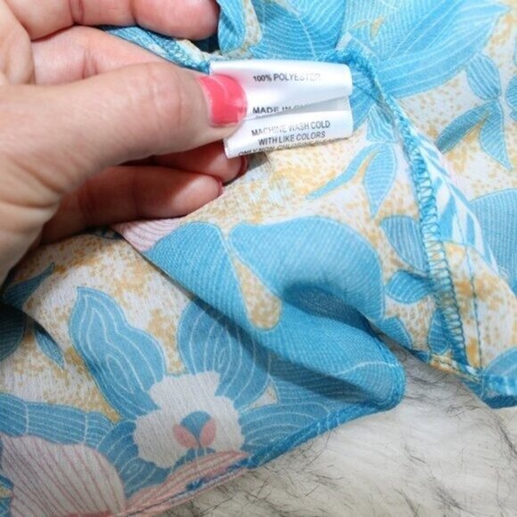 Modcloth Blue Floral Ruffle Blouse Size Small - Picture 8 of 9